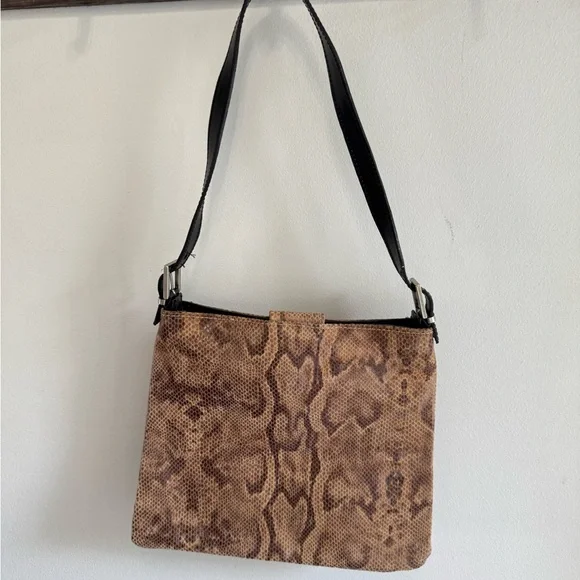 Cecconi Vintage Brown Snakeskin Print Italian Leather Shoulder Bag - Picture 7 of 12